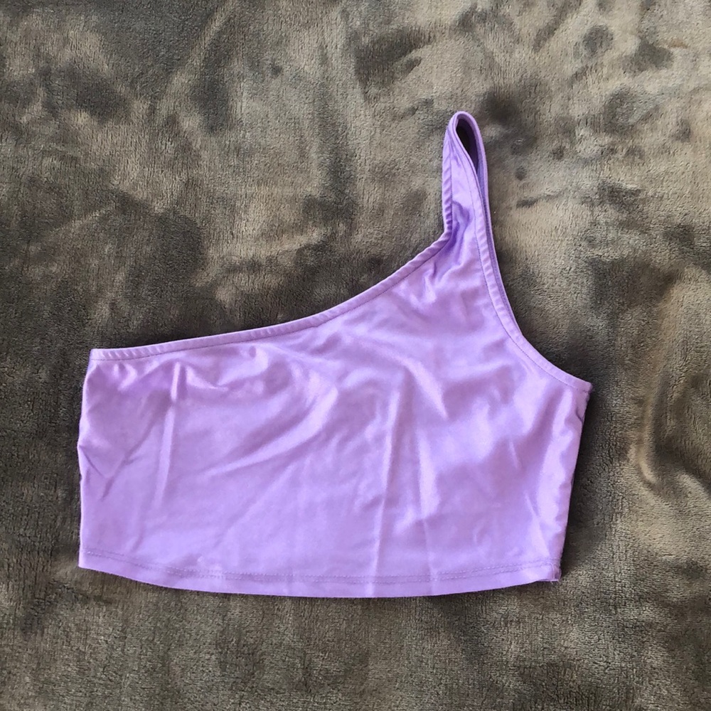 One Shoulder Metallic Purple Crop Top
